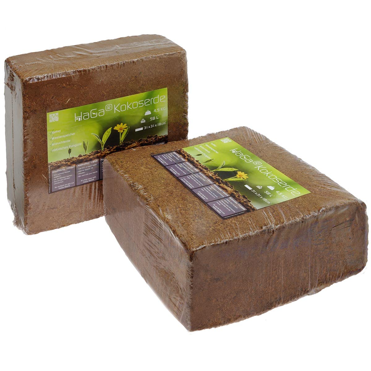 HaGa® Ziemia kokosowa 2 x 4,5 kg – 116 litrów ziemi do kwiatów prasowana ziemia do kwiatów – czysty produkt naturalny