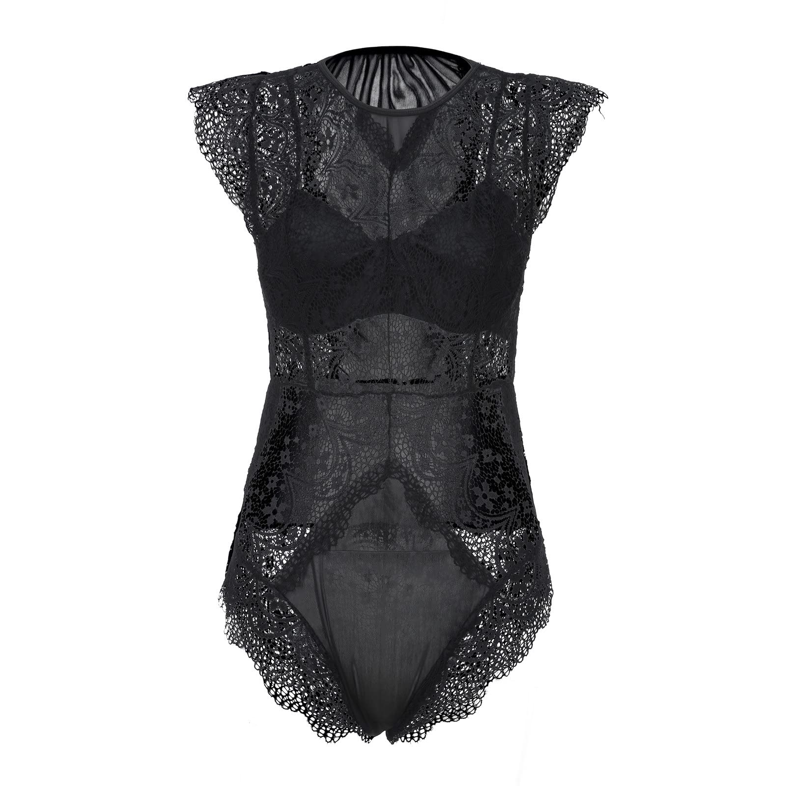 Body en Dentelle Transparente pour Femme, Lingerie Sexy, vêtements de Nuit en Maille Transparente (Couleur : A, Taille : XXL) (AL)