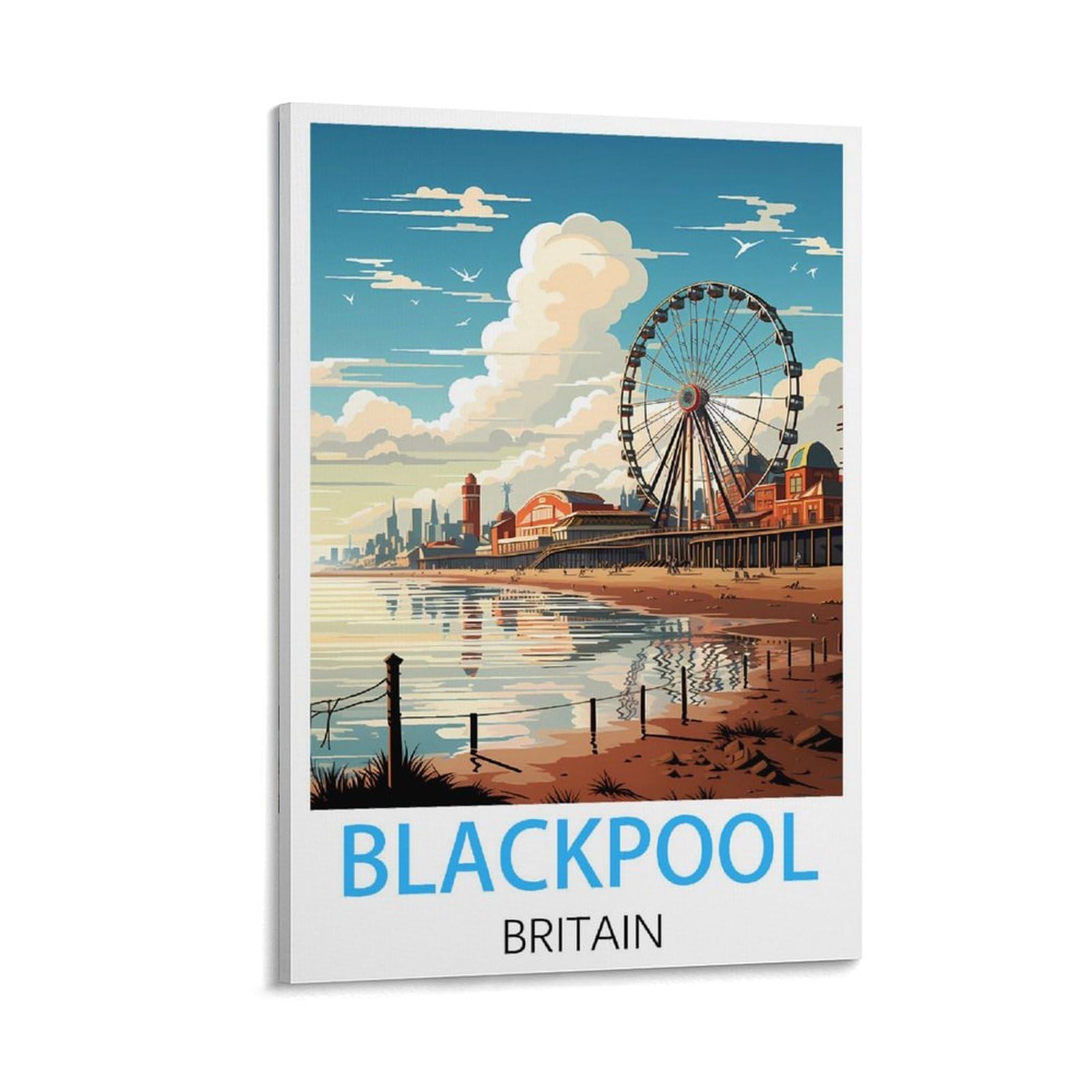 FJIWECWSQ Blackpool Britain Vintage Travel Poster 12x18inch(30x45cm) Canvas Wall Art Painting Prints