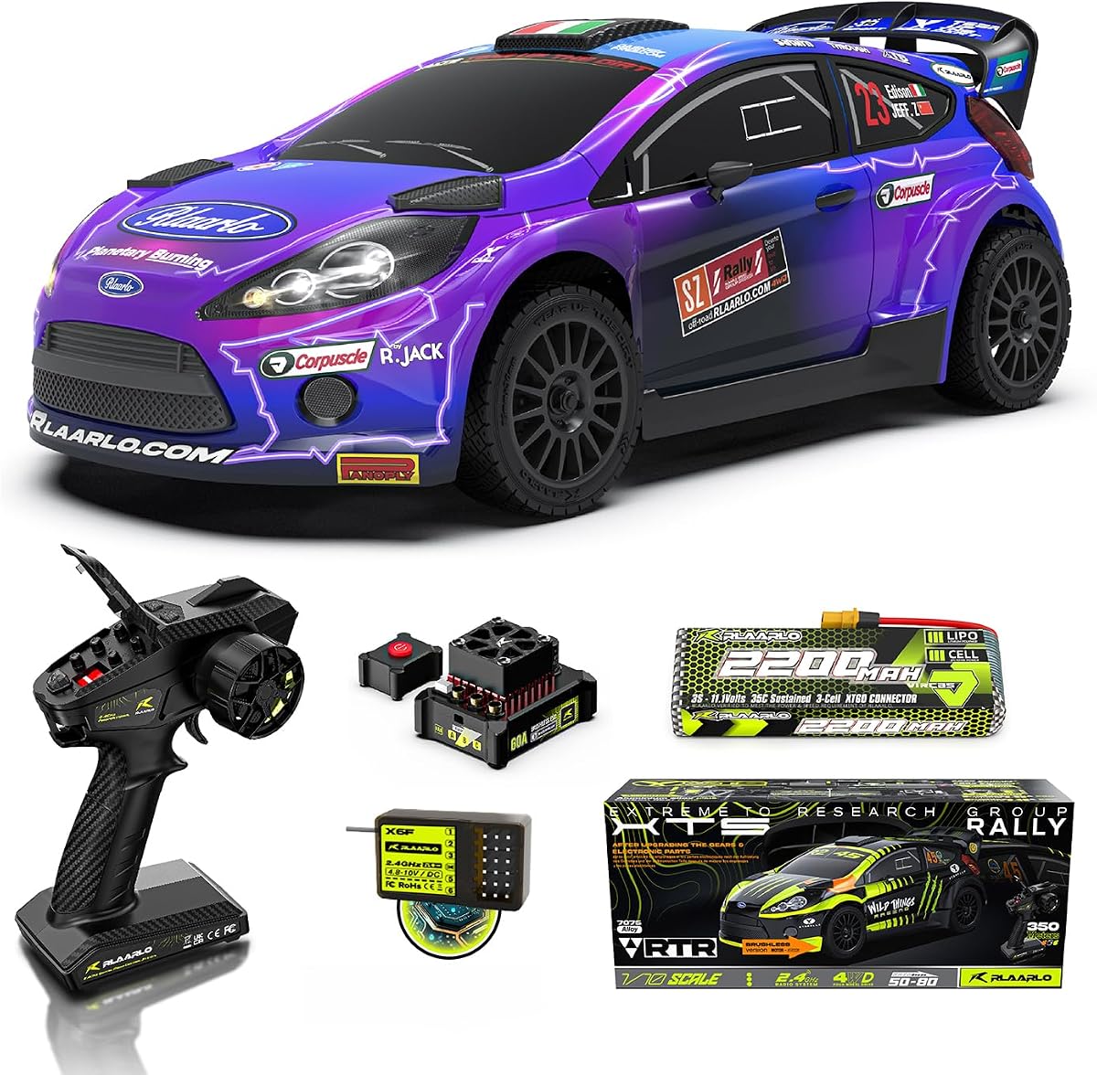 CROBOLL 1/10 Brushless RC Cars with Gyro, Max 50 mph Fast RC Rally Car,RTR | RLAARLO Fast RC Car 2.4Ghz All Terrain RC Cars, Waterproof 4x4 Hobby Remote Control Car RC Truck with 3S Battery, Purple