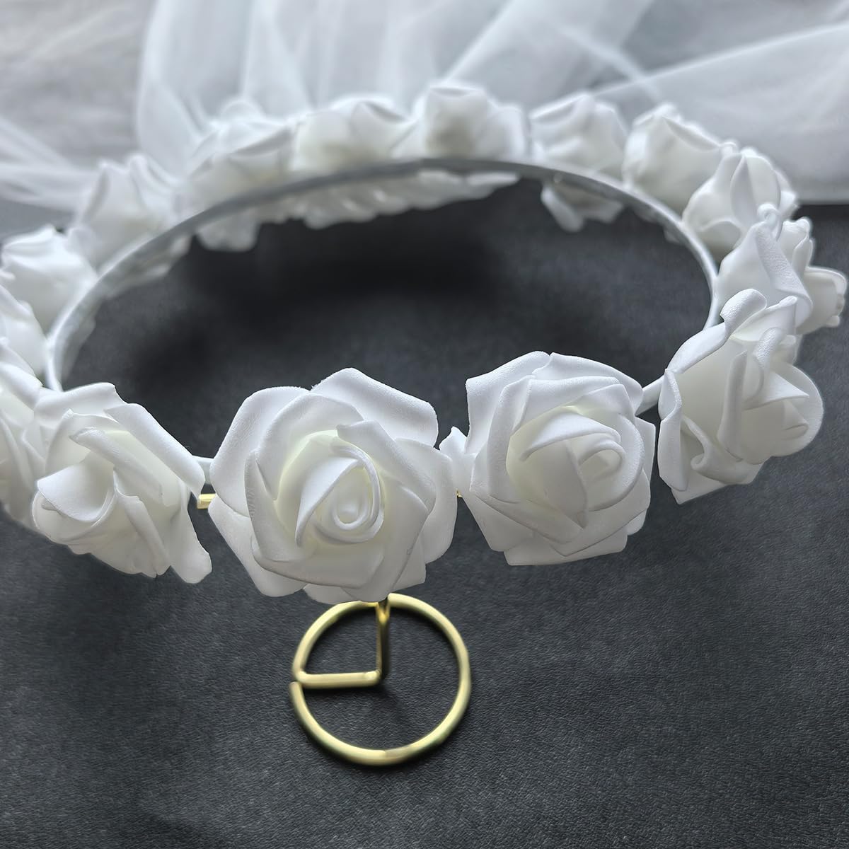 Bride Veil White Flower Wreath Headband with Lace Veil Floral Veils Headpiece Boho Flower Crown Hair Accessories for Party Wedding Engagement - Image 3