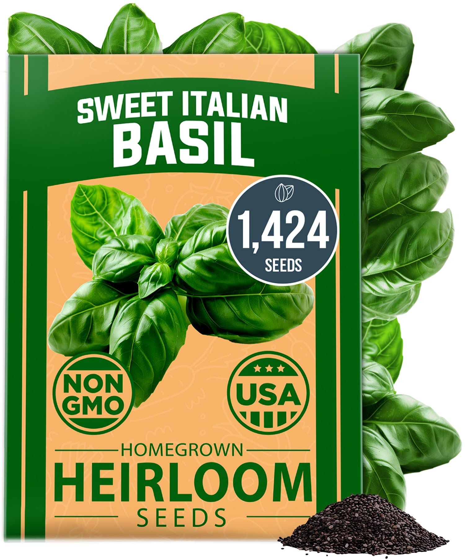 HOME GROWN Italian Large Leaf Basil Seeds, 1,424 Seeds, Ocimum basilicum