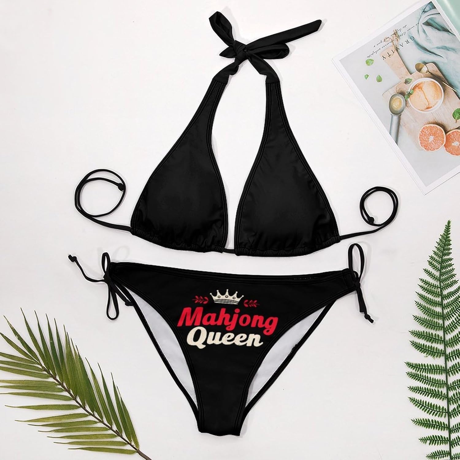 Mahjong1 Queen Mom Chinese Gambler Novelty Women's 2 Piece String Bikini Set Swimsuits Bathing Suit Swimwear