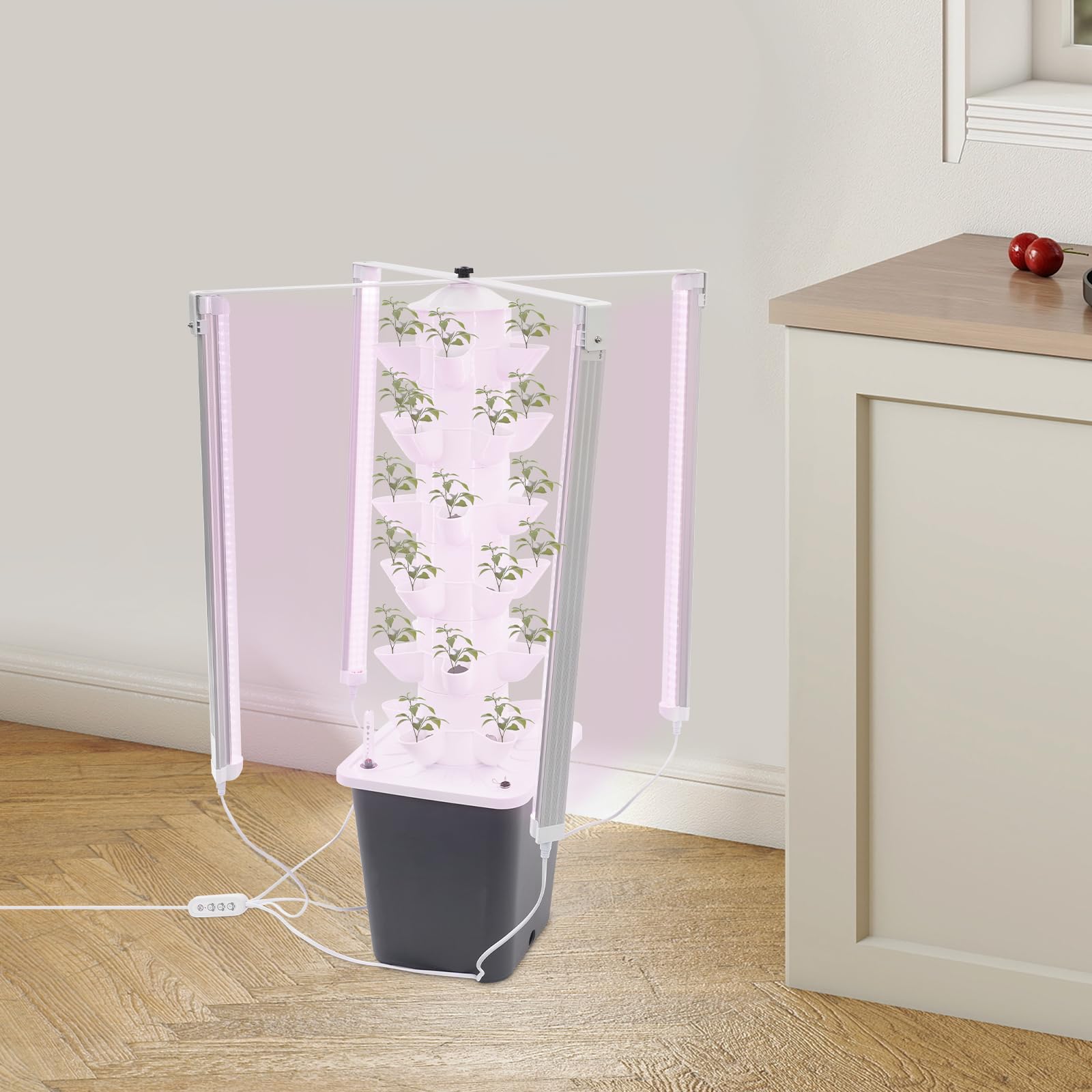 Kit de cultivo hidropónico para torre de 6 pisos, 30 agujeros, sistema de cultivo sin tierra, torre hidropónica vertical con luz LED y depósito de agua, torre de plantación hidropónica para