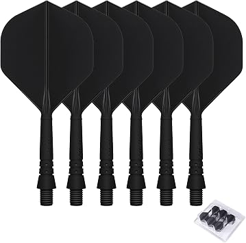 CyeeLife 6pcs Molded Dart Flights and Shafts,one Piece Integrated Accessory Black/White/Blue/Red 2BA CF02A,S/M/L