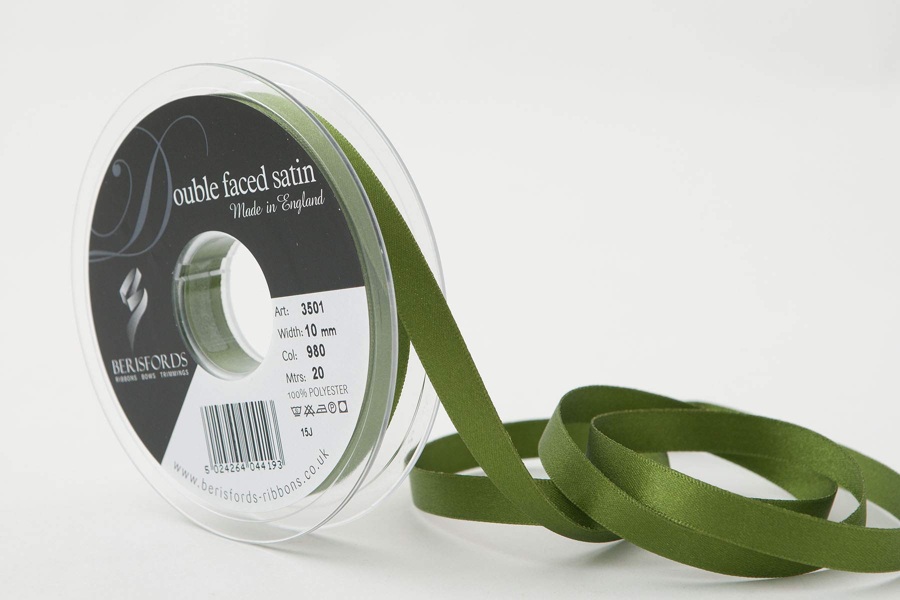 Berisfords Double FACE Poly Satin Ribbon, Cypress, 10 mm