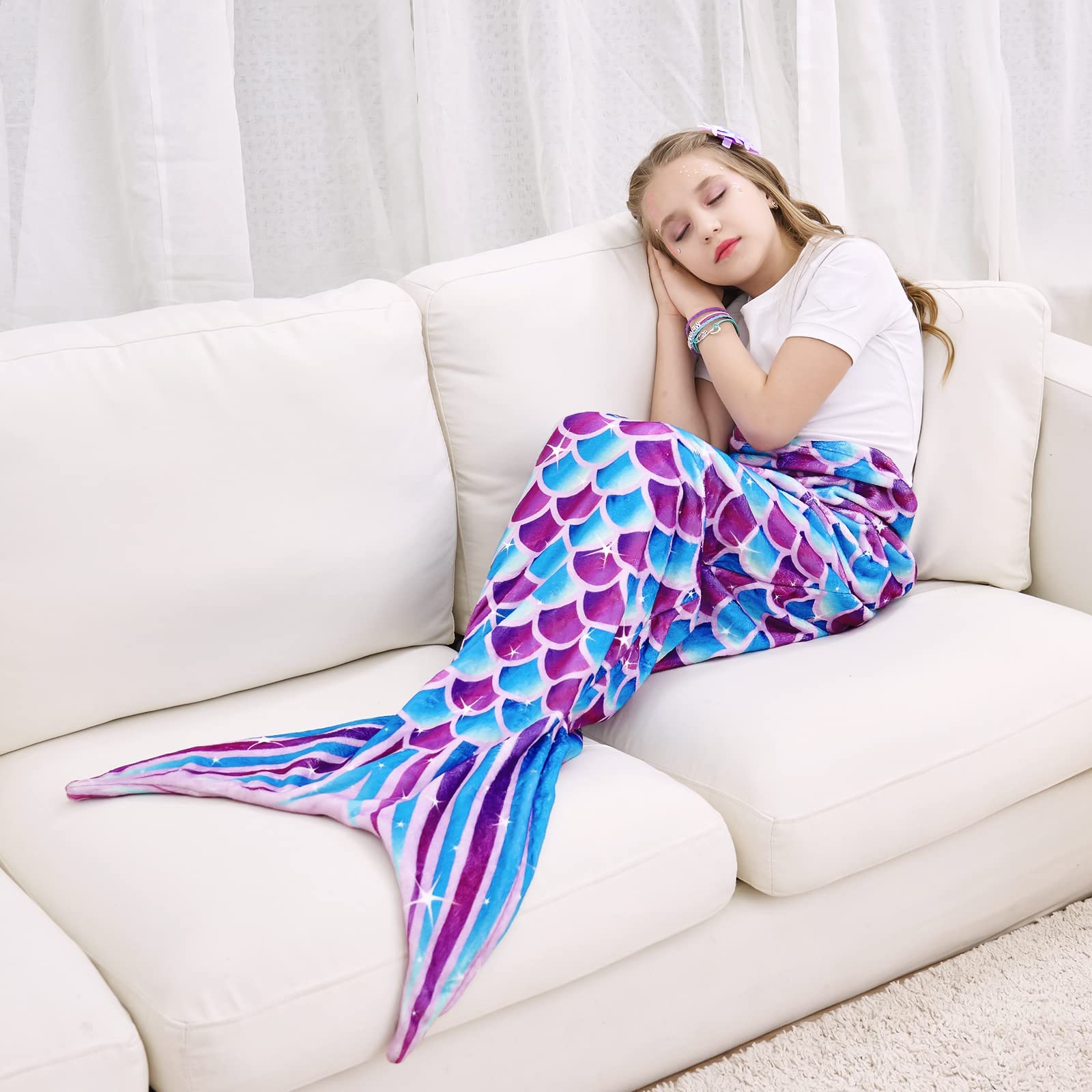 Amazon.com: Mermaid Tail Blanket - Plush Mermaid Wearable Blanket for Girls  Teens Soft Flannel Snuggle Blanket 55 x 24 (Blue) : Home u0026 Kitchen