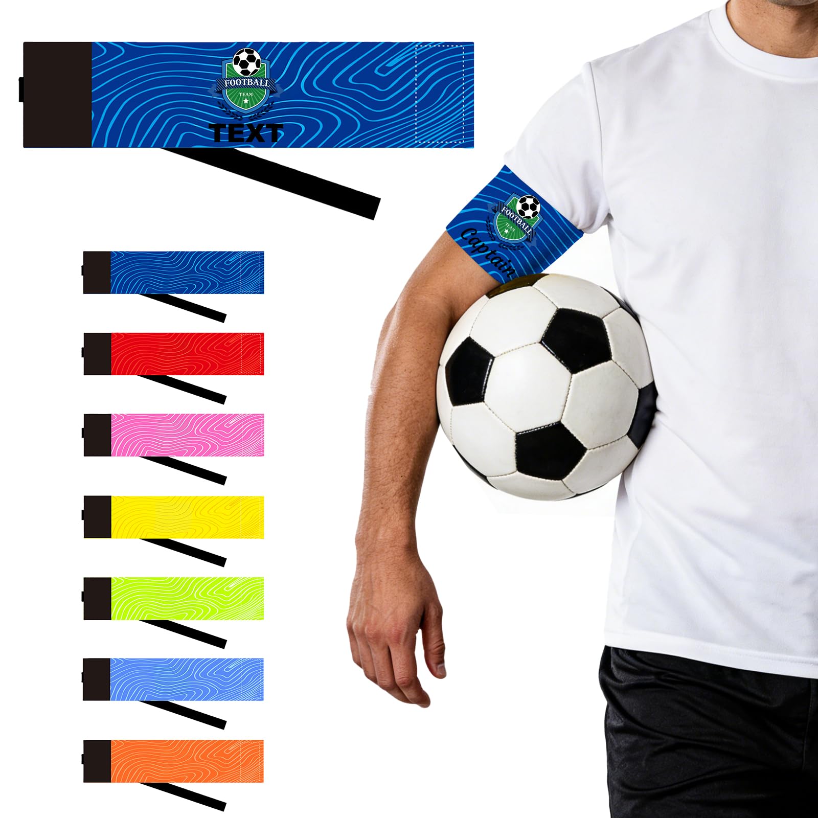 Personalised Captains Armband for Adult & Youth, Custom Arm Bands with Your Logo and Text, Personalised Captain Armband for Football, Hockey, Rugby & Netball (Blue, Premium Print)