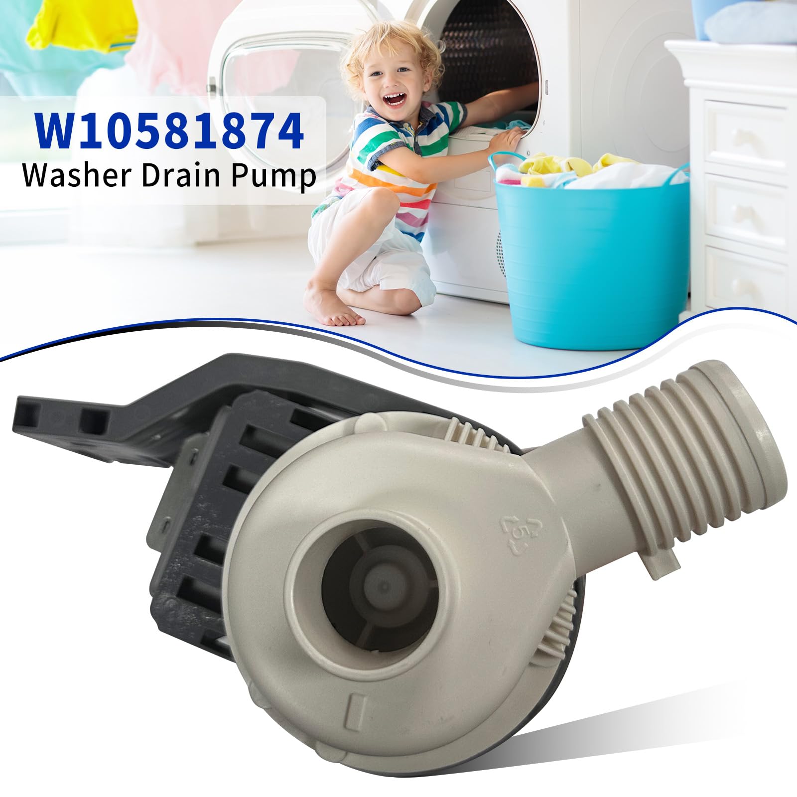 Bomba de drenaje para lavadora W10581874 para bomba de drenaje Maytag Kenmore Whirlpool 7 mm MVW WTW 7MW
