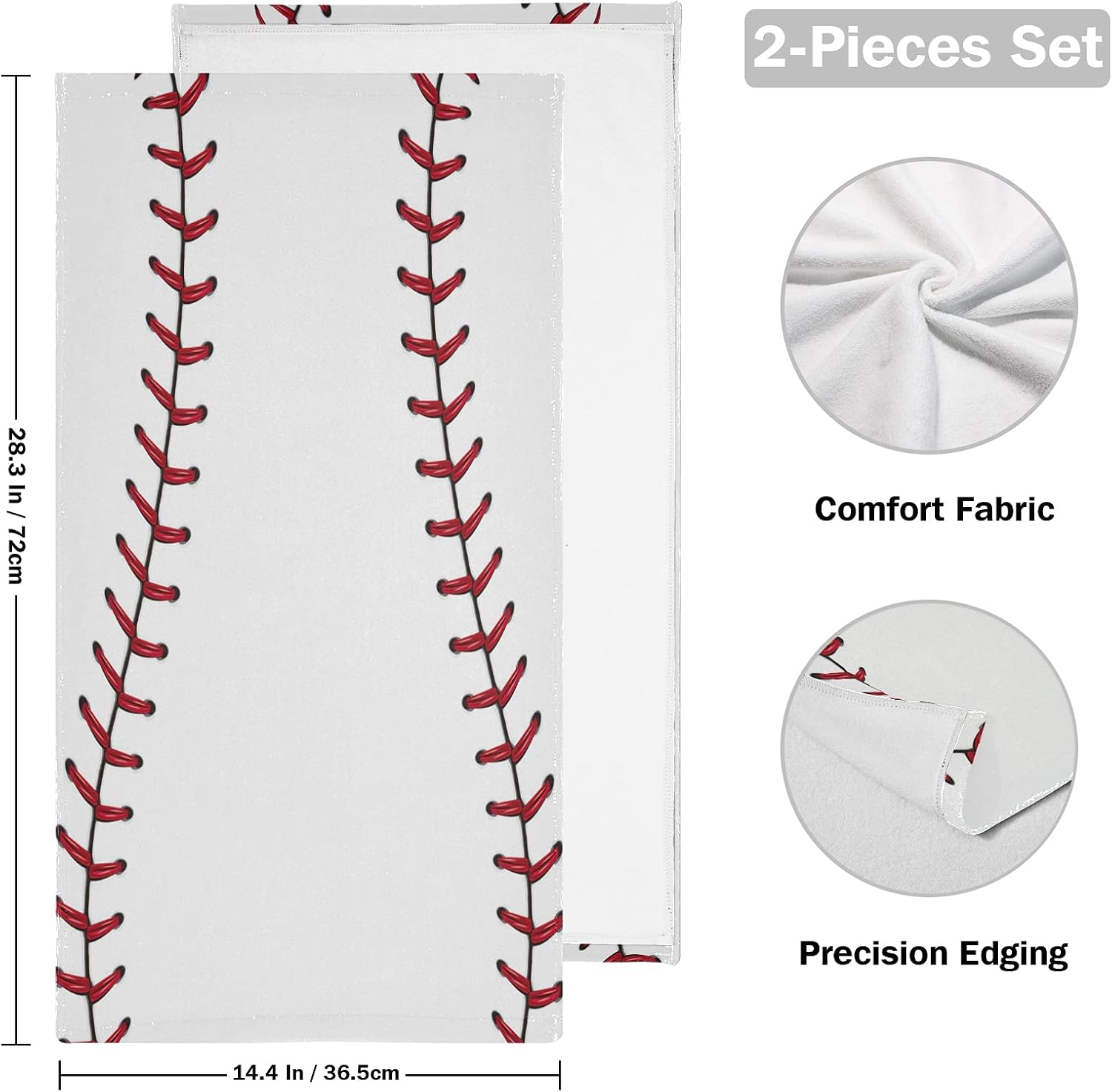 AUUXVA Sports Baseball Print Hand & Face Towels (Set of 2), Soft & Absorbent, 28x14 in
