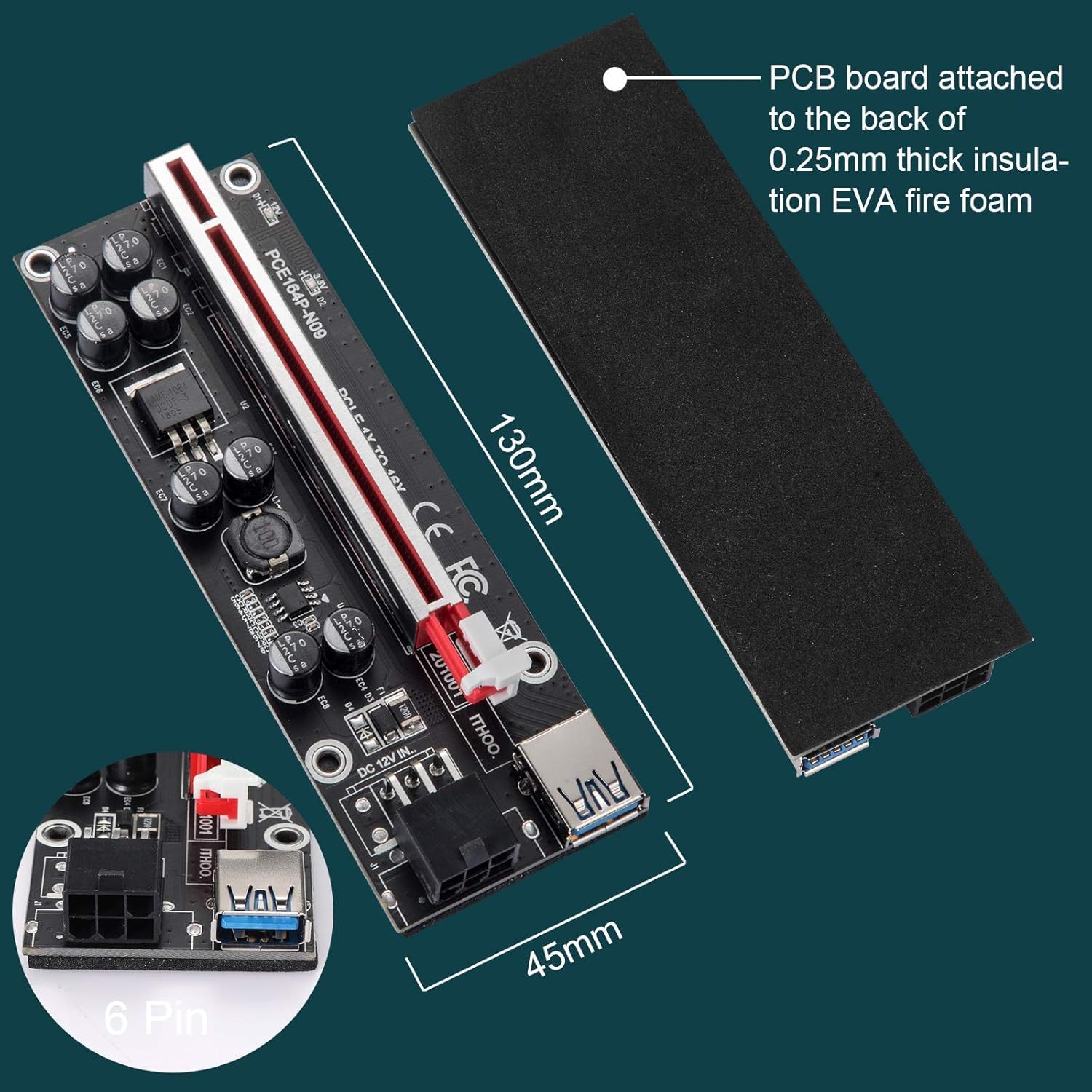 Bitcoin Mining Cable VER009S PCI-E Riser Card – PCIe 1x To 16x USB 3.0  Extension Cable For Crypto Mining Rigs 8-Pin PCI-E Computer Graphics Cards  For PCI Express 3.0 X16