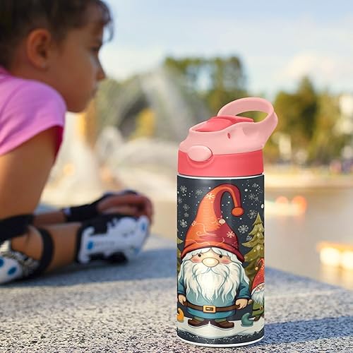 Miniatura 6 de Botella de agua de gnomo de Navidad para niños, botellas térmicas de metal reutilizables con aislamiento de acero inoxidable, tapa de popote a