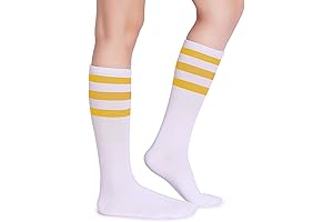 Triple Stripes Soft Cotton Calf-High Tube Socks: Yellow and Vibrant