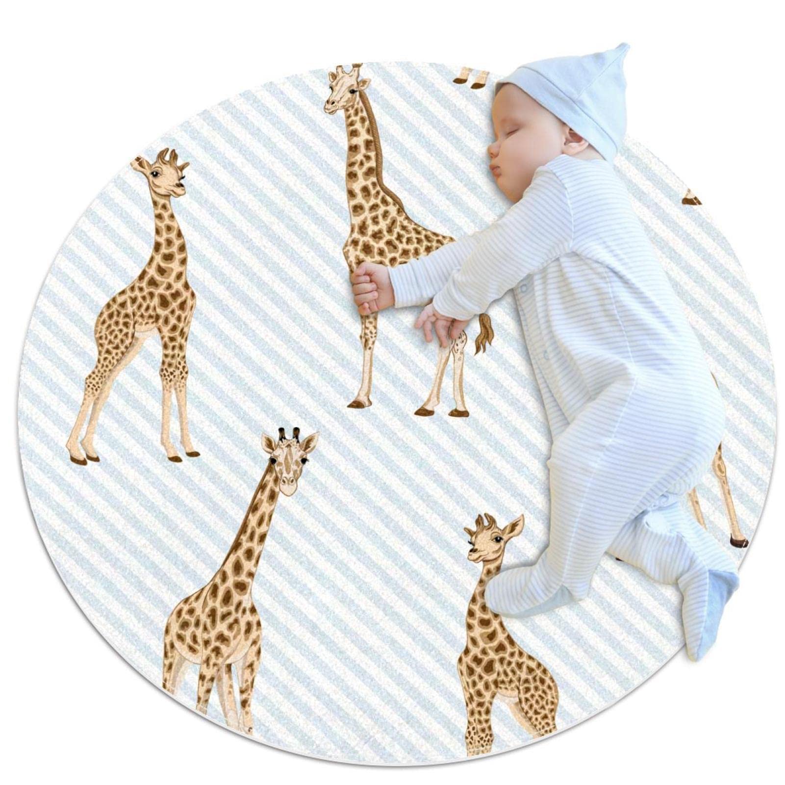 Tapis de jeu girafe rond 80cm pour l'éveil des bébés, filles et garçons