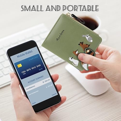 Vista 5 de WisePoint Cartera de cuero para mujer, tarjetero de cuero con patrón de animales bordados, carteras portátiles y pequeñas para mujer con bolsillo