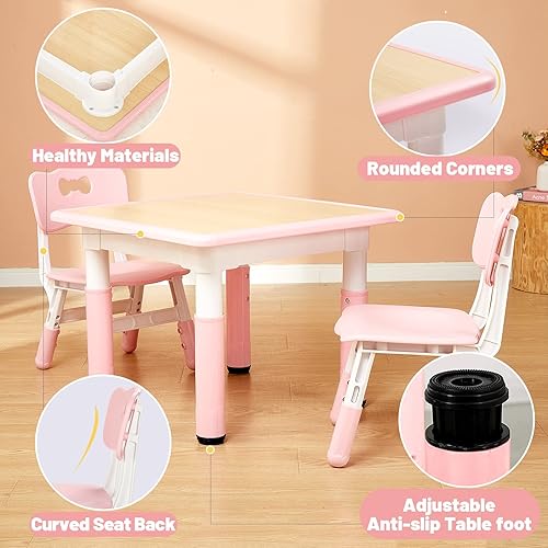 Miniatura 5 de FUNLIO Juego de mesa y 4 sillas para niños juego de mesa y silla ajustable en altura para niños de 3 a 8 años mesa de arte y manualidades fácil de
