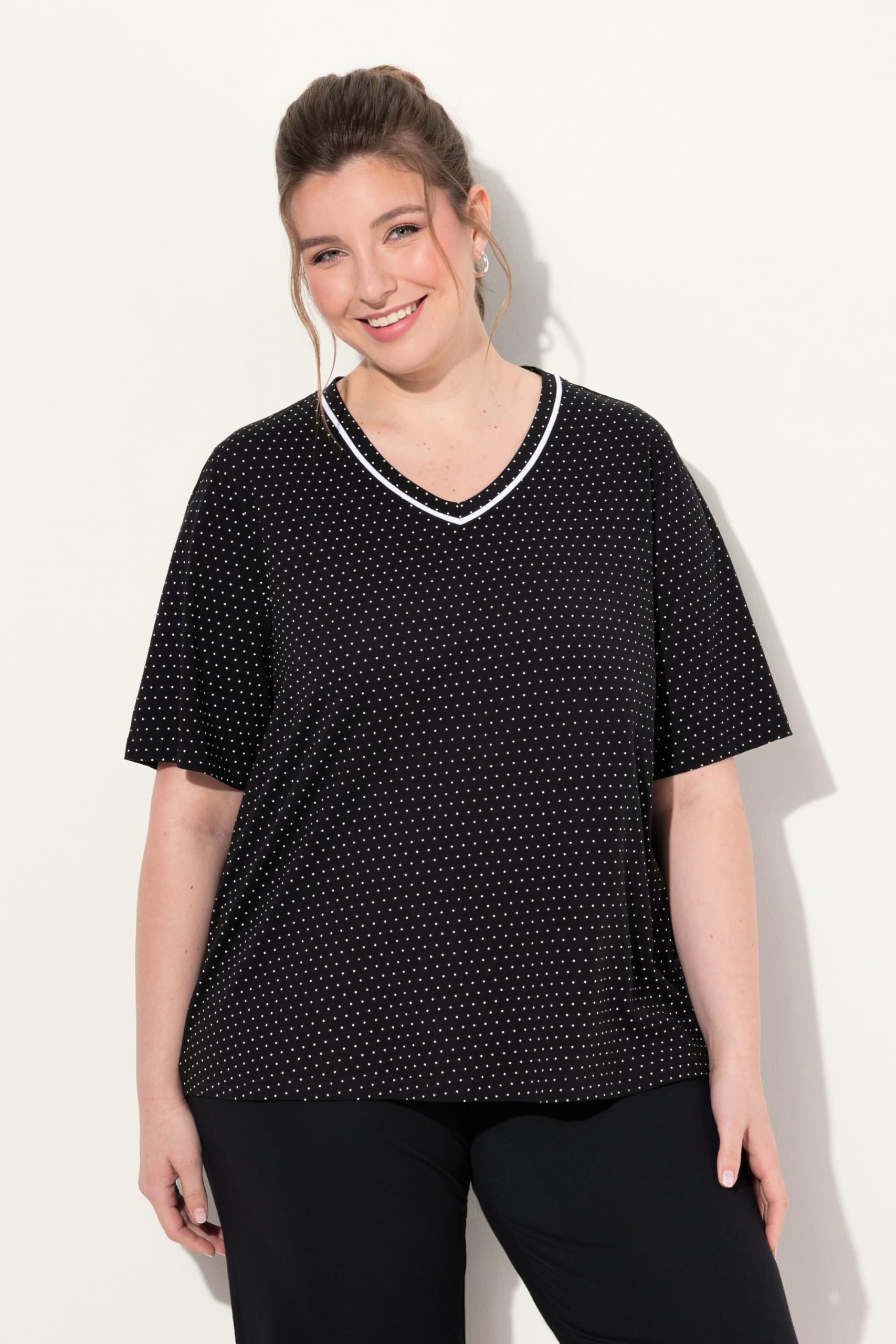 Ulla Popken Camisetas de Pijama, 2 Unidades, Lunares/Lisa, Media Manga 833661