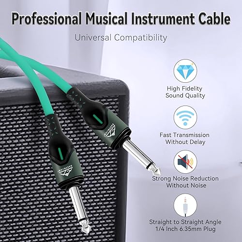 Miniatura 9 de EASTROCK Cable de instrumento de guitarra de 14 de pulgada en ángulo recto a recto de 1020 pies, chaqueta de tela de tweed, entrada para guitarra