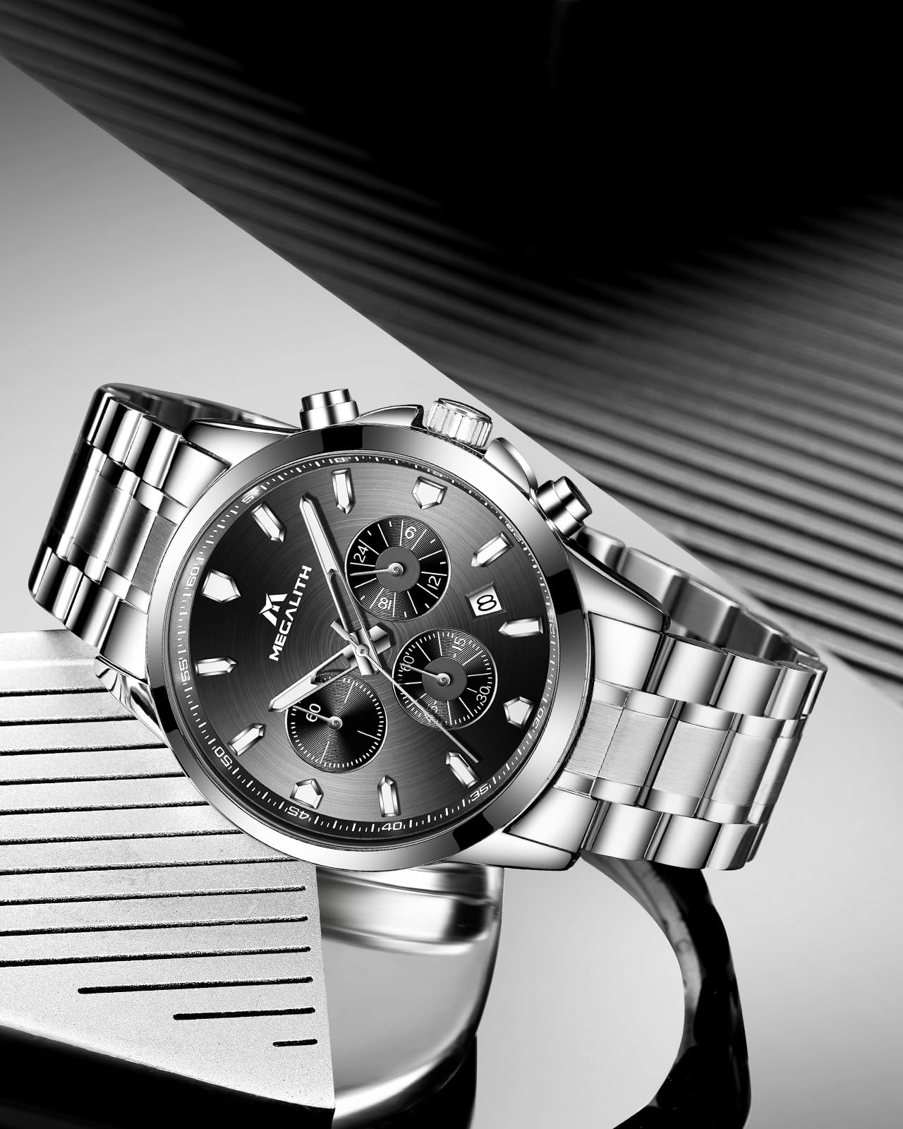 MEGALITH Reloj de Pulsera Elegante Hombre: Cronógrafo Impermeable Analogico Reloj con Fecha Luminosa - Regalo Aniversario Cumpleaños para Formal Negocios Hombre