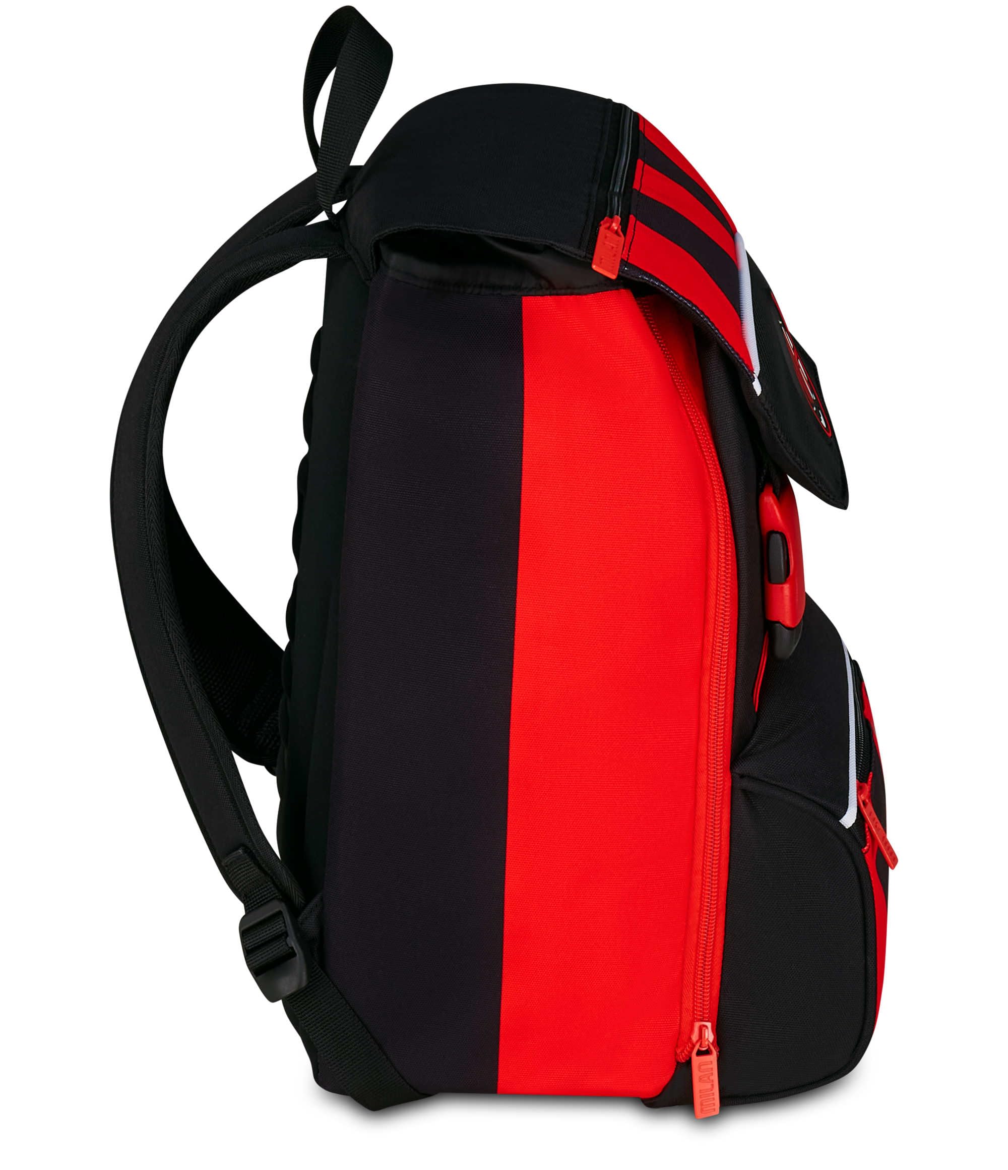 Seven Milan Zaino Doppio Scomparto Estensibile, Rosso e Nero, Squadra Calcio, Maxi Capienza, Schienale Preformato, Bambino, Scuola Elementare