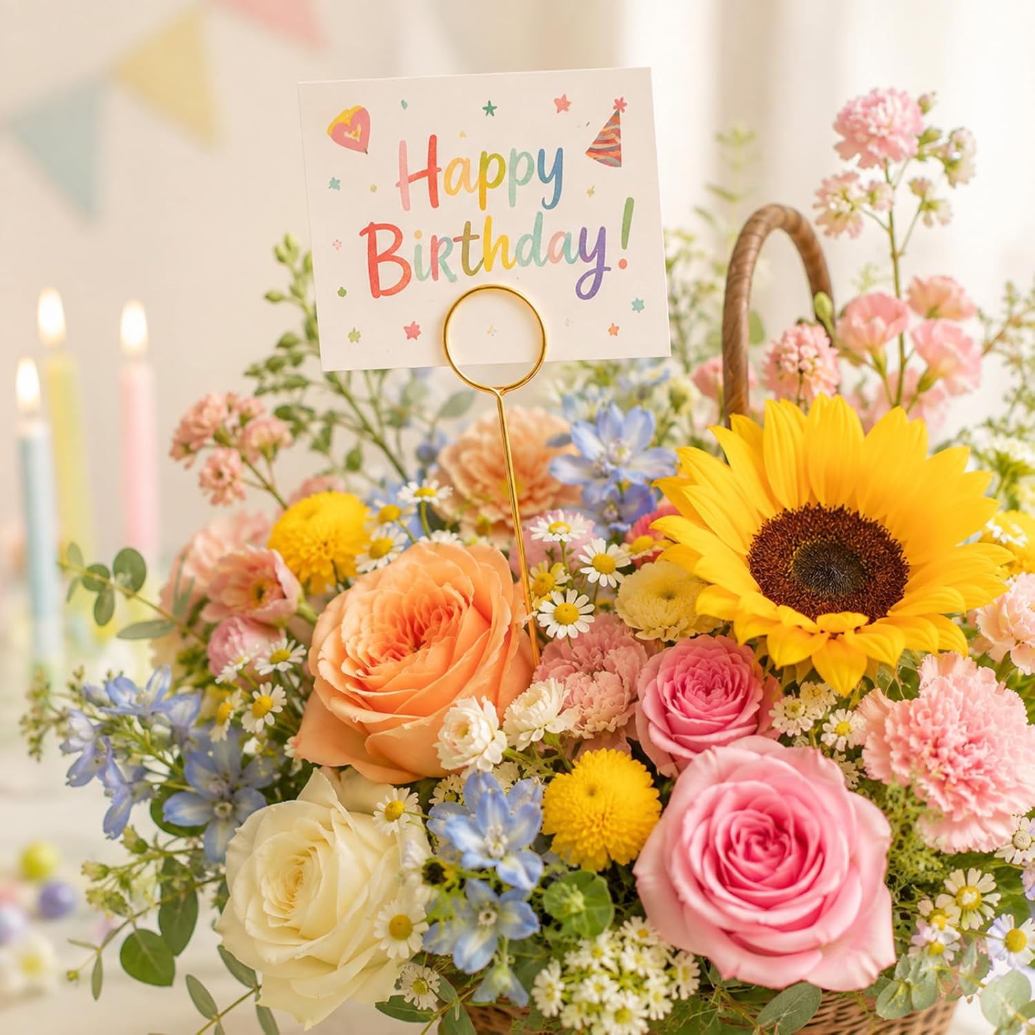 25 Pack Gold Floral Card Holder Picks, 13-Inch Sticks for Flower Bouquet