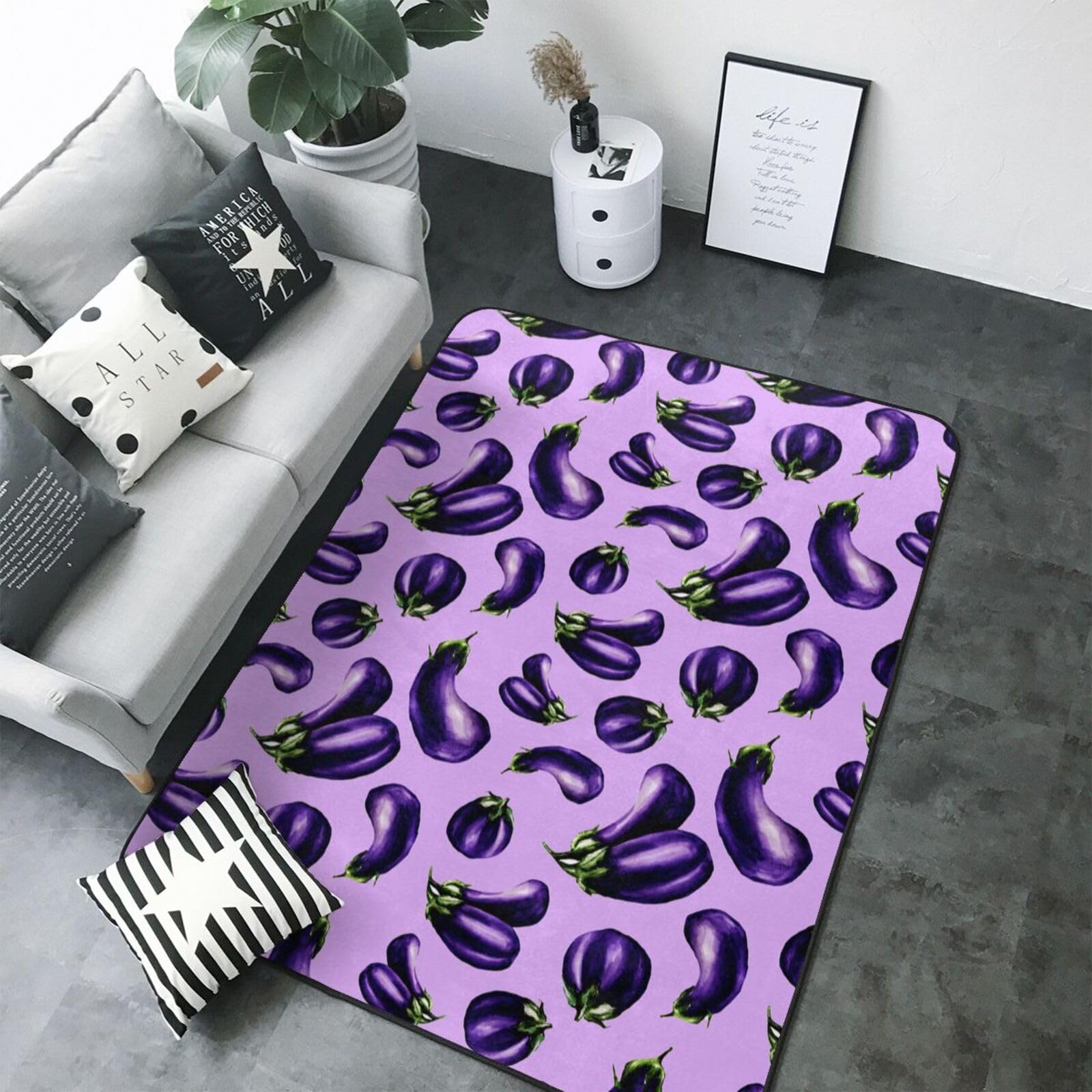 Tapis de salon lavable aubergine anti-tache pour chambre d'enfant