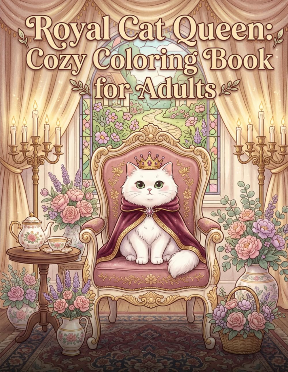 Royal Cat Queen: Cozy Coloring Book for Adults: 30 Cute Kawaii Designs of Regal Cats in Cozy Castles, Royal Tea Rooms, Gardens and Cottagecore Scenes for Relaxation | Bold and Easy Illustrations