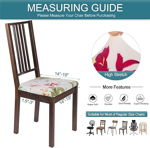 Miniatura 3 de SearchI Juego de 6 fundas de asiento para sillas de comedor, fundas de asiento elásticas con estampado, extraíbles y lavables, fundas de cojín para