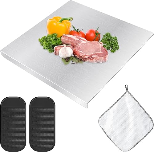Miniatura 8 de Tablas de cortar para cocina, tablas de cortar de acero inoxidable con labio, tabla de cortar de metal resistente sobre fregadero con alfombrilla