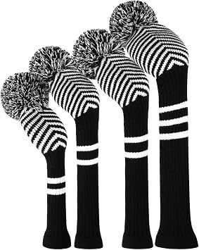 Scott Edward Knit Golf Wood HeadCovers, Set of 4, Fit Driver 460CC Fairways hybrid/UT, Soft and Thick, Eyes-catching, Black Red White Stripes