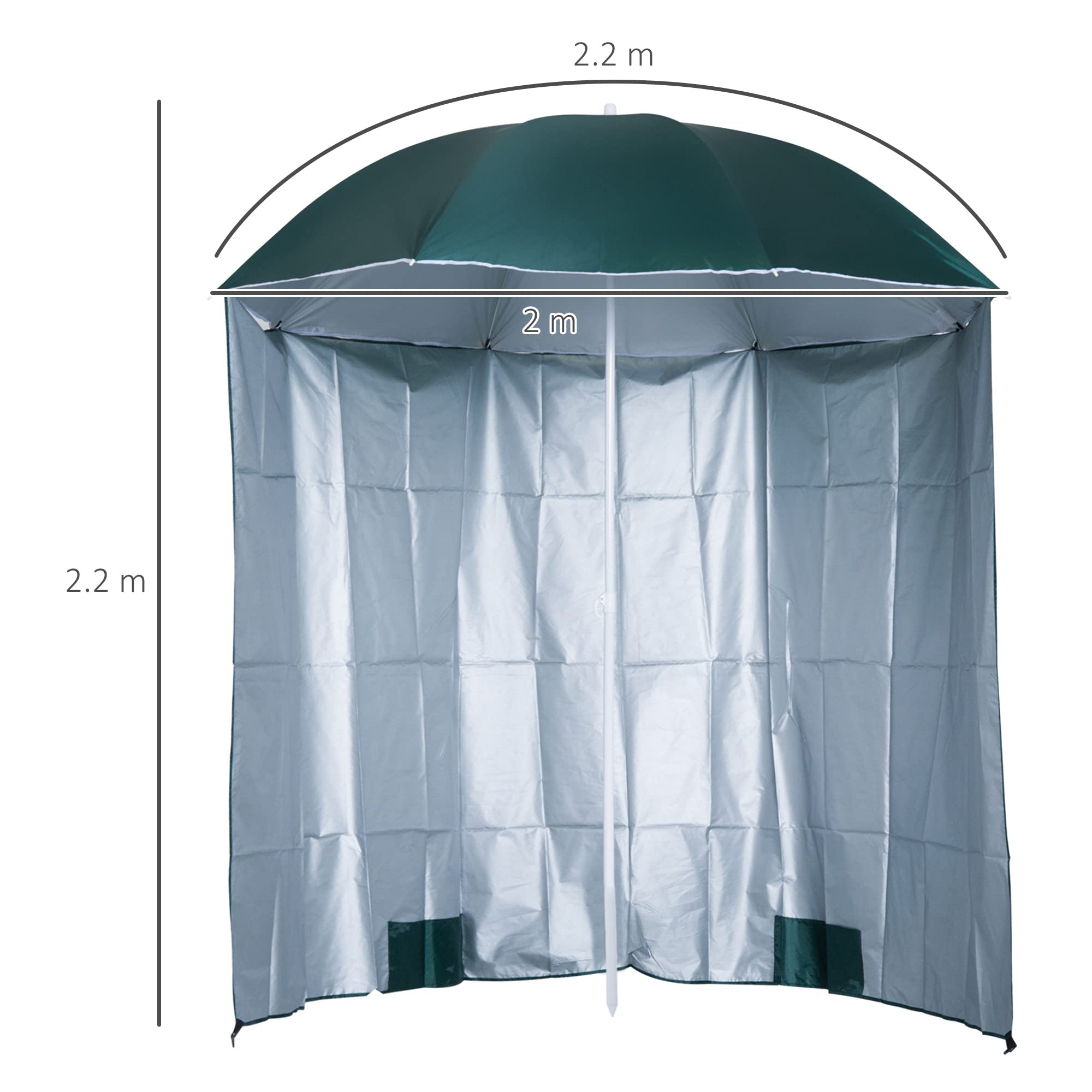 Outsunny Ombrellone da Spiaggia Ø2.2x2.2 m con Tendina Laterale, Sacchi per Sabbia e Picchetti
