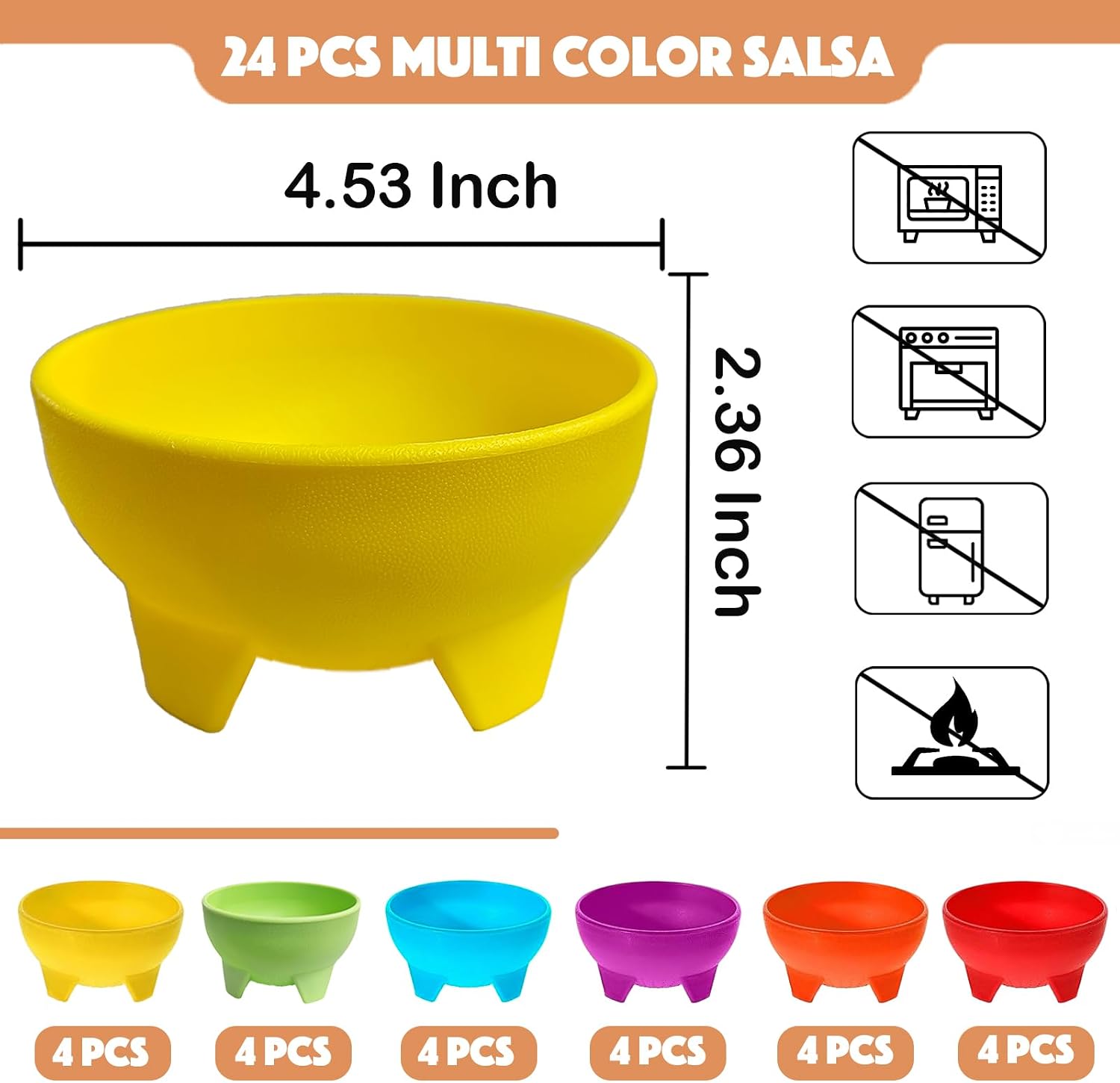 24 Pcs Salsa Bowls, 10.6 oz Plastic Mexican Salsa Bowls for Party