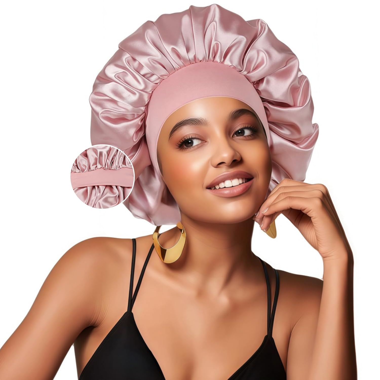 Silk Bonnet for Sleeping Women Double Layer Satin Lined Hair Bonnet for Sleeping Shower Cap for Women with Natural Curly Hair,Medium,Blush Pink-Blush Pink Silk Bonnet for Sleeping Women Double Layer Satin Lined Hair Bonnet for Sleeping Shower Cap for Women with Natural Curly Hair,Medium,Blush Pink-Blush Pink