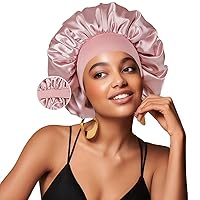 Vista 1 de Gorro de seda para mujeres durmientes, gorro de doble capa con forro de satén para dormir, gorro de ducha para mujeres con cabello rizado natural