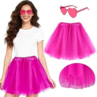 Tutu 5 Layers Skirt for Women Adults with Heart Sunglasses, Neon Princess Tutus Skirt for Bachelorette Music Festivals