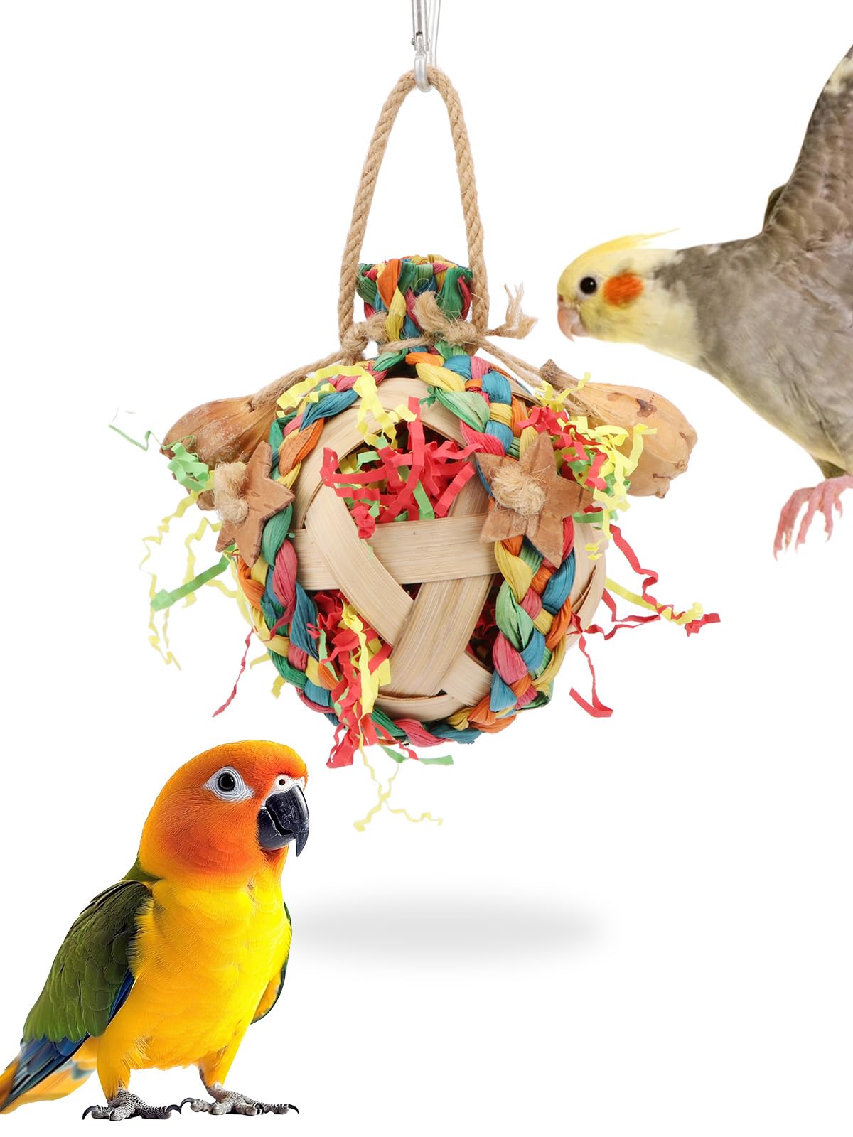 Wontee Bird Toys Colorful Shredding Crinkles Foraging Toys Natural Dried Fruits Chew for Cockatiels Conures Parakeets Budgies Senegal (1 Pack)