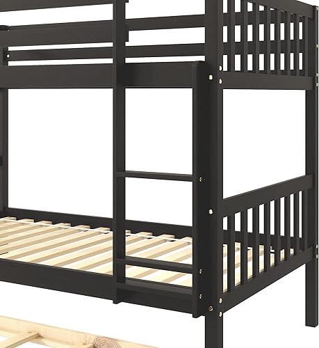 Miniatura 14 de Merax Literas individuales sobre individuales con nido, marco de cama nido de madera maciza con barandilla de seguridad y escalera, dormitorio de