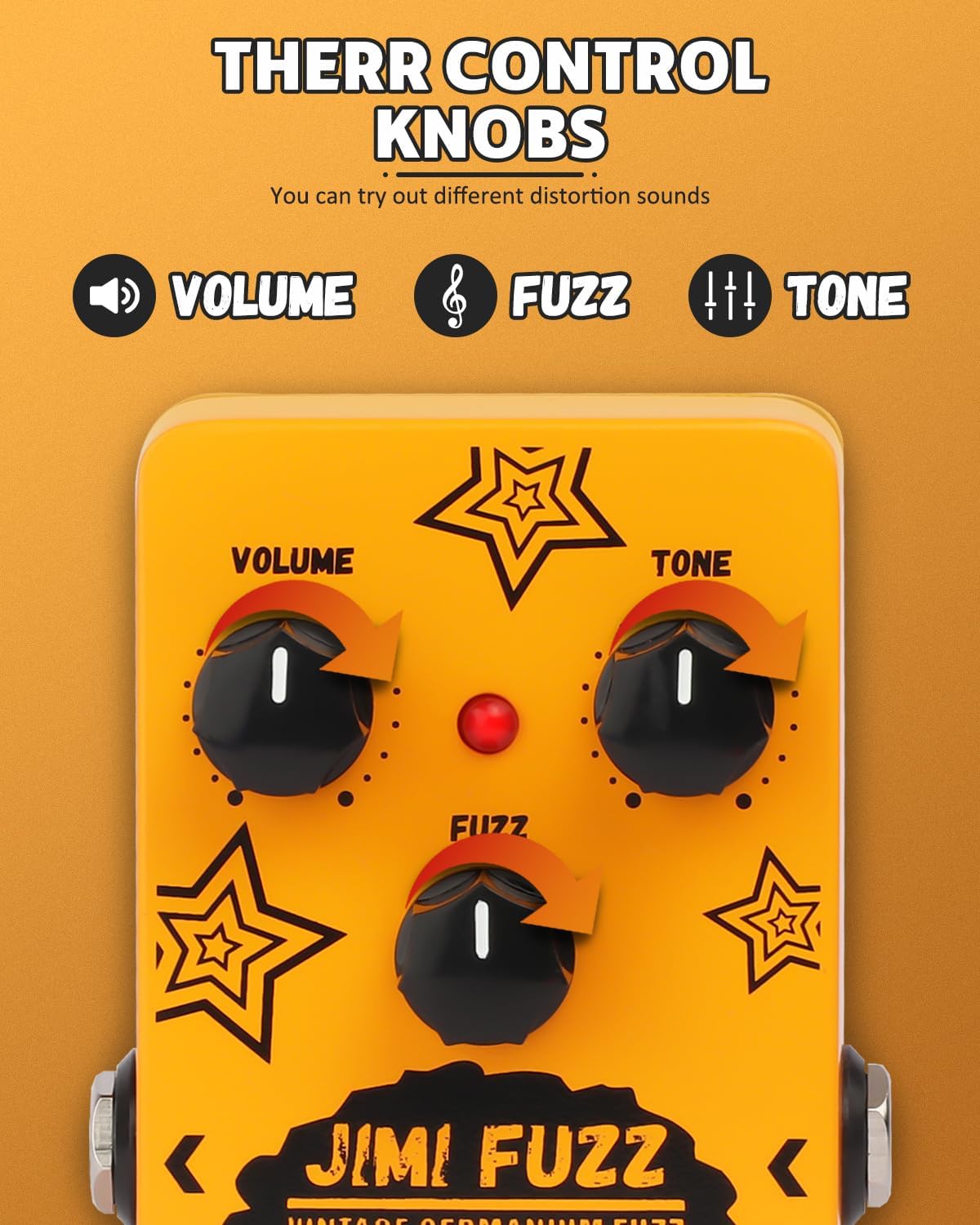 STRICH Jimi Fuzz Guitar Pedal, Compact Electric Guitar Mini Fuzz, Classic Sound, Adjustable Vol/Tone/Gain Controls, True Bypass for Electric Guitar, Orange