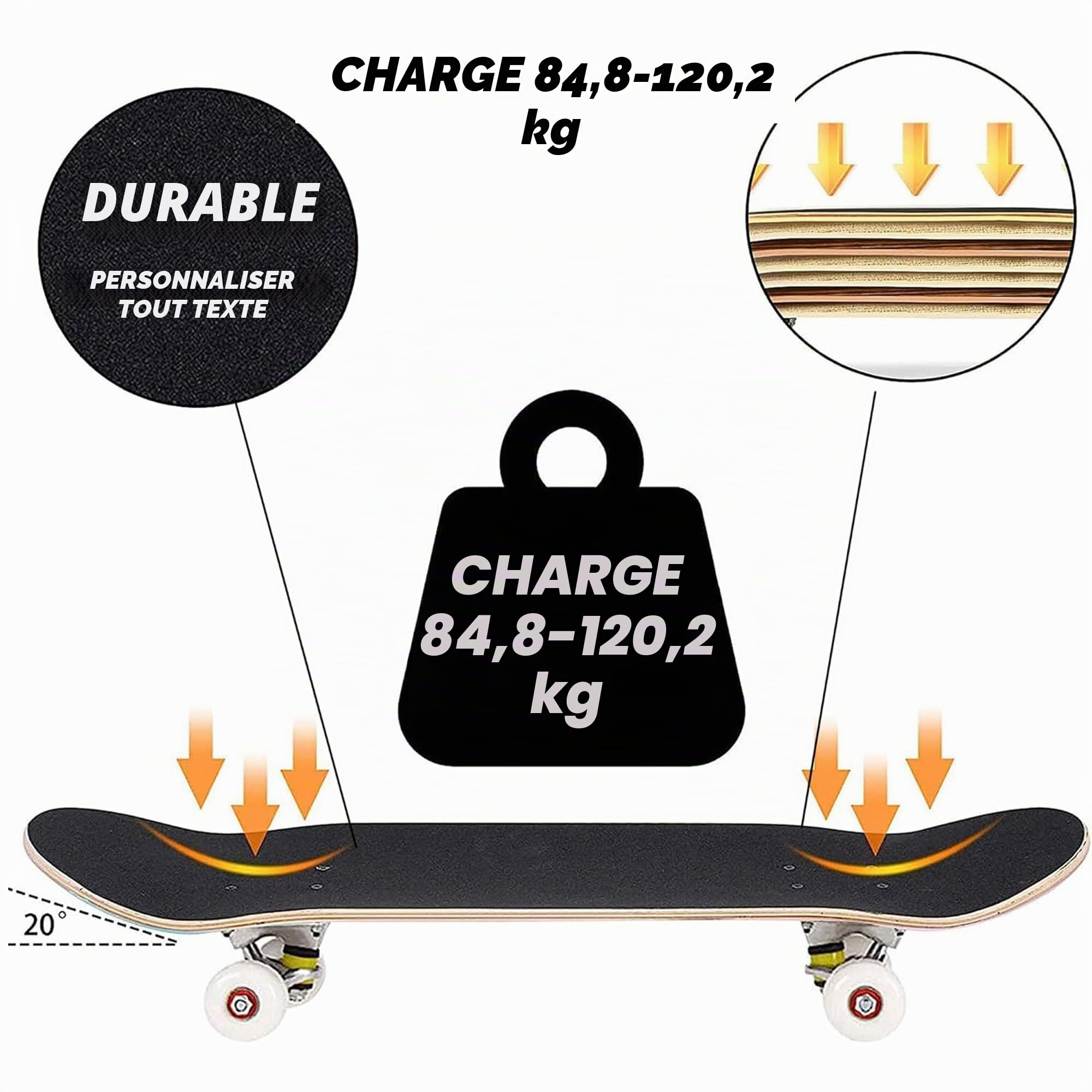 Skateboard Personnalisé 31x8 Pouces, Planche de Skate Complète en pour Débutants et Professionnels, Planche Personnalisable avec Photo/Texte