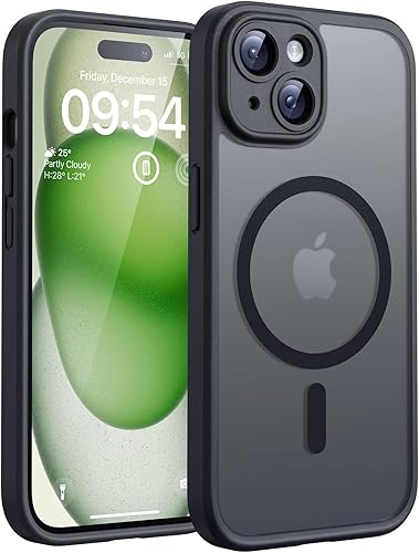 TOCOL Funda magnética para iPhone 15, protección completa mejorada de la cámara, compatible con Magsafe, protección contra caídas, translúcida mate,