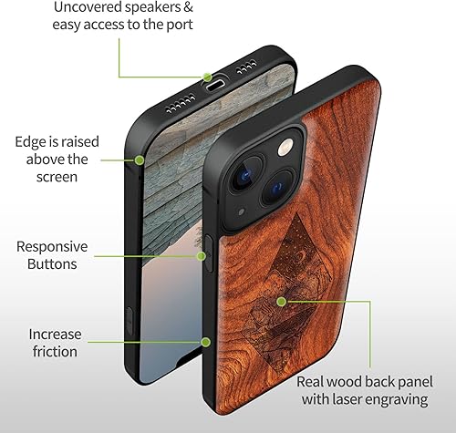 Miniatura 17 de Carveit Funda magnética de madera para iPhone 13 Pro [madera natural y TPU suave negro] funda protectora de madera única y elegante a prueba