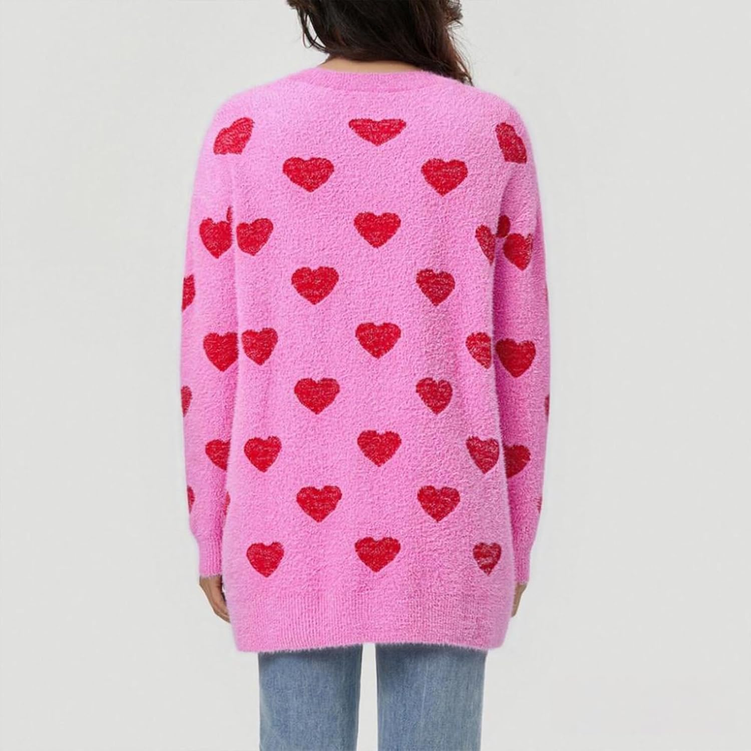 Women's Heart Knit Cardigan Valentines Long Sleeve Open Front Knitted Sweater Fall Spring Coat Tops Outwear