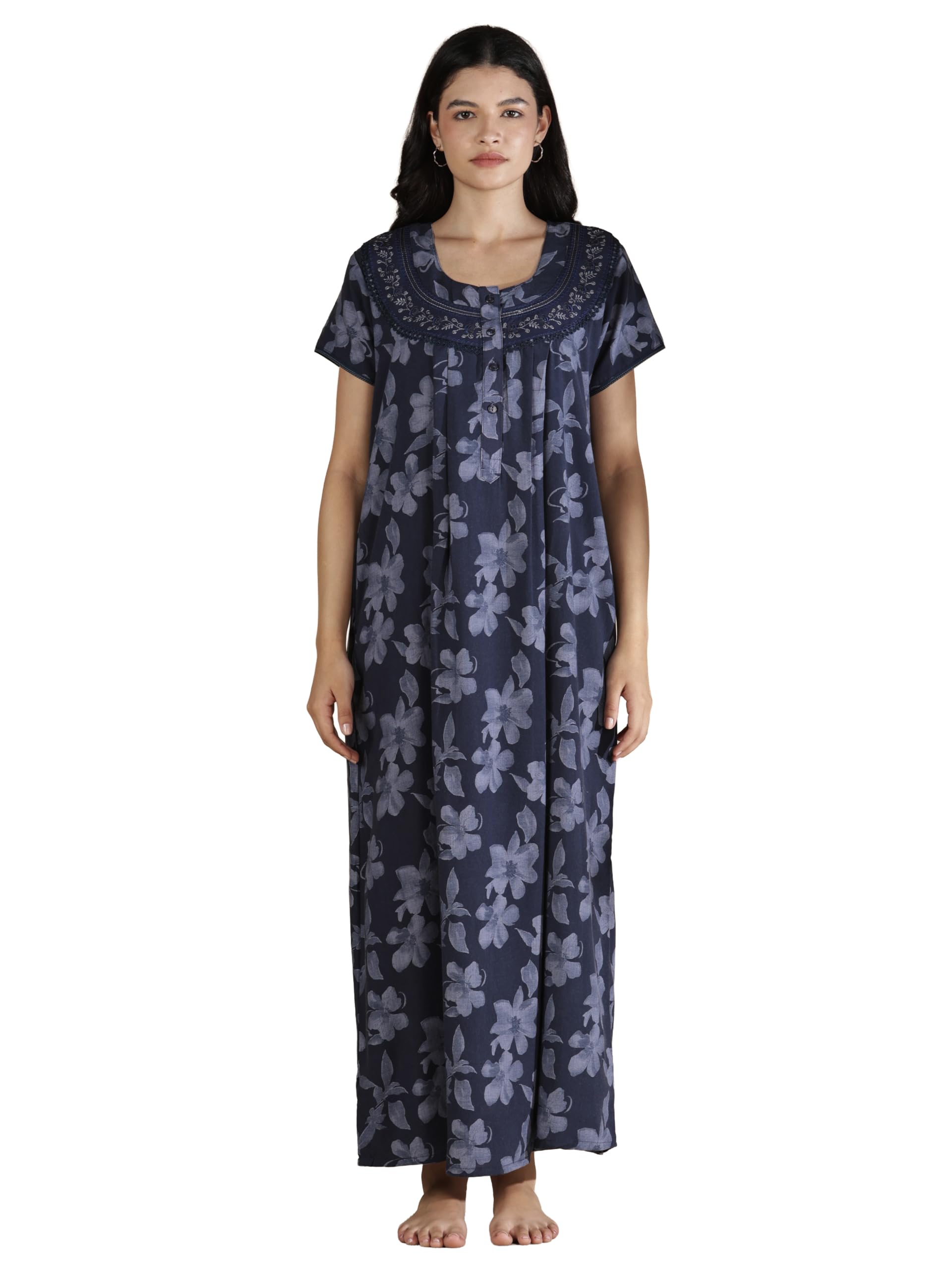 Stylish Crush Cotton Nighty Maxi for Women | Night Gown with Pocket | Soft & Breathable Sleepwear | Comfortable Home Wear | Premium Printed Night Dress-image-17