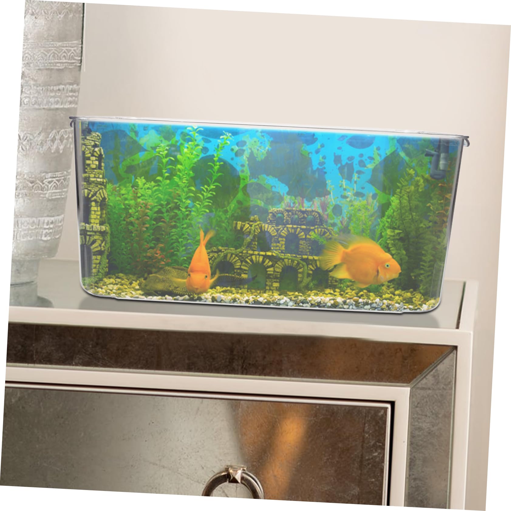 Pecera De Plástico Pequeña para Peces Dorados Acuario De Escritorio Ideal para Decoración