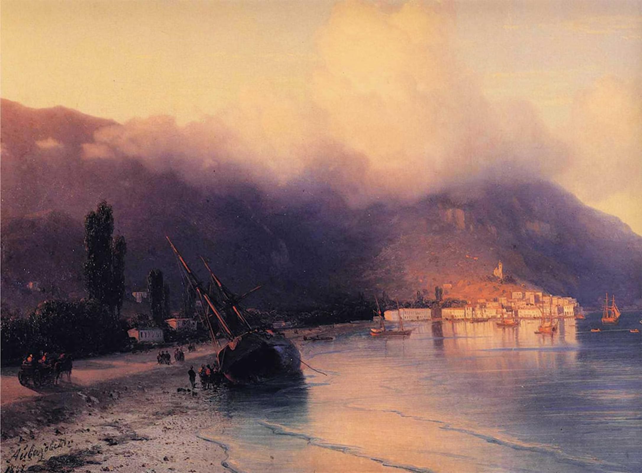 SERENDIPITP Vintage Picture Print on Canvas Wall Art Poster View of Yalta - Detail by Ivan Constantinovich Ayvazovsky Artwork Print Poster for Wall Decor 60x90cm