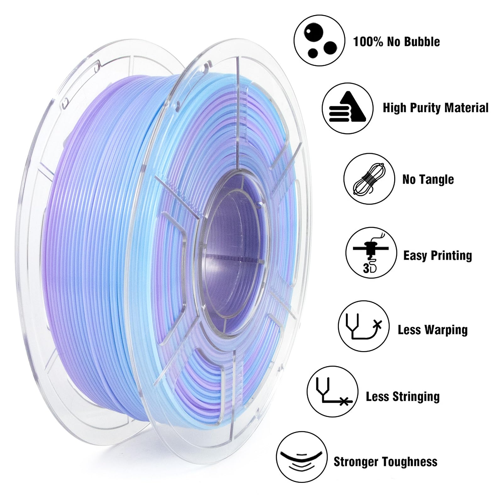 IEMAI PETG Filament 1.75mm 1Kg, Translucide Dégradé Bleu Violet PETG Filament Pour Imprimante 3D, Précision Dimensionnelle +/- 0.02mm