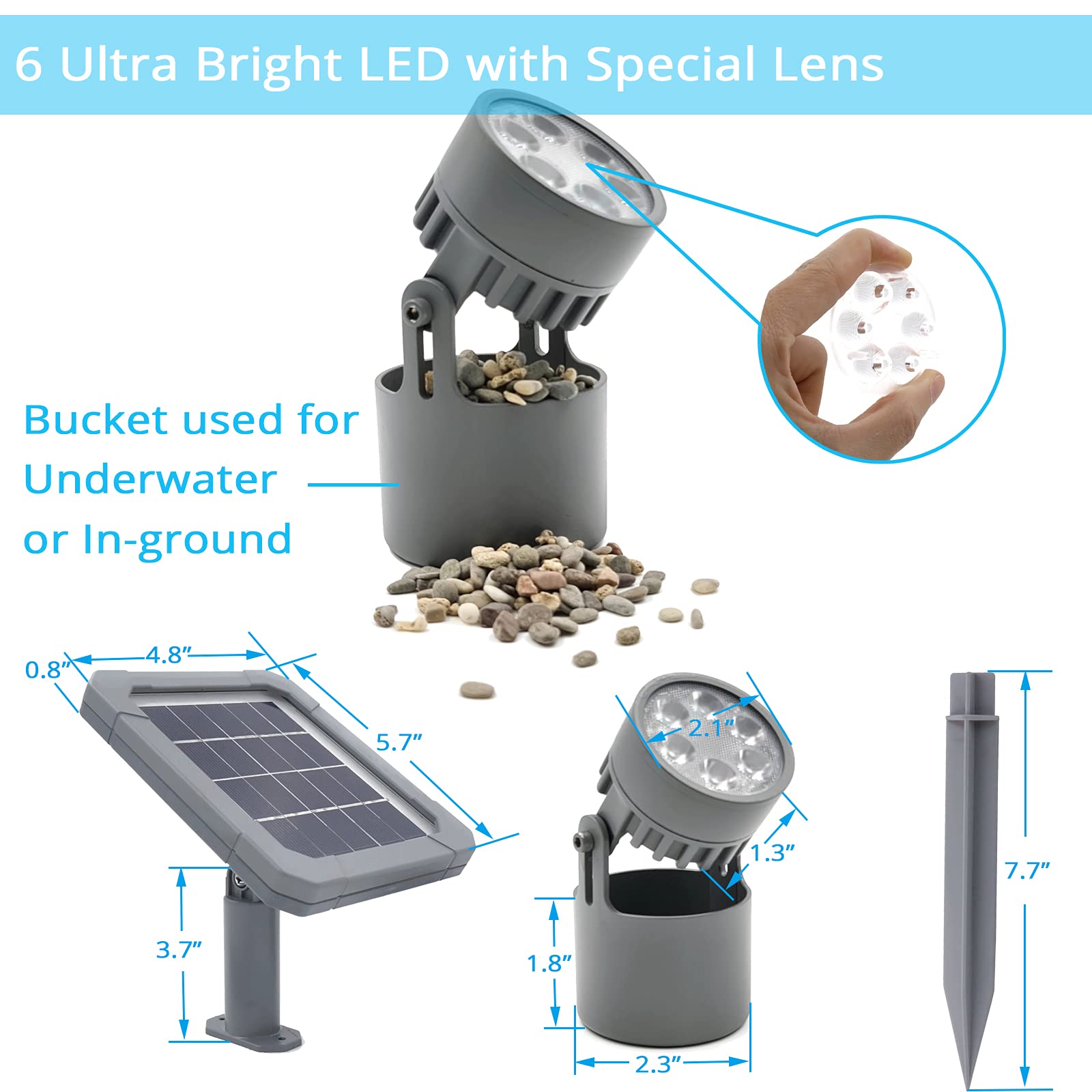 Colamarine Koi Solar-Teichleuchten, IP68 wasserdicht, warmweiß, Unterwasser-Tauchlicht, Amphibien-Solarstrahler, 6 LEDs, Außen-Landschaftslampe, automatisches Ein-/Ausschalten für Gartenteich