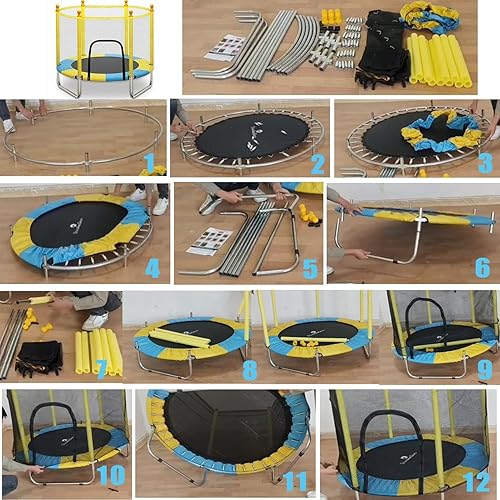 Miniatura 9 de Trampolín de 55 pulgadas para niños con aro de baloncesto, 4.6 pies, para interiores y exteriores, tranpolinas recreativas con red de cierre,
