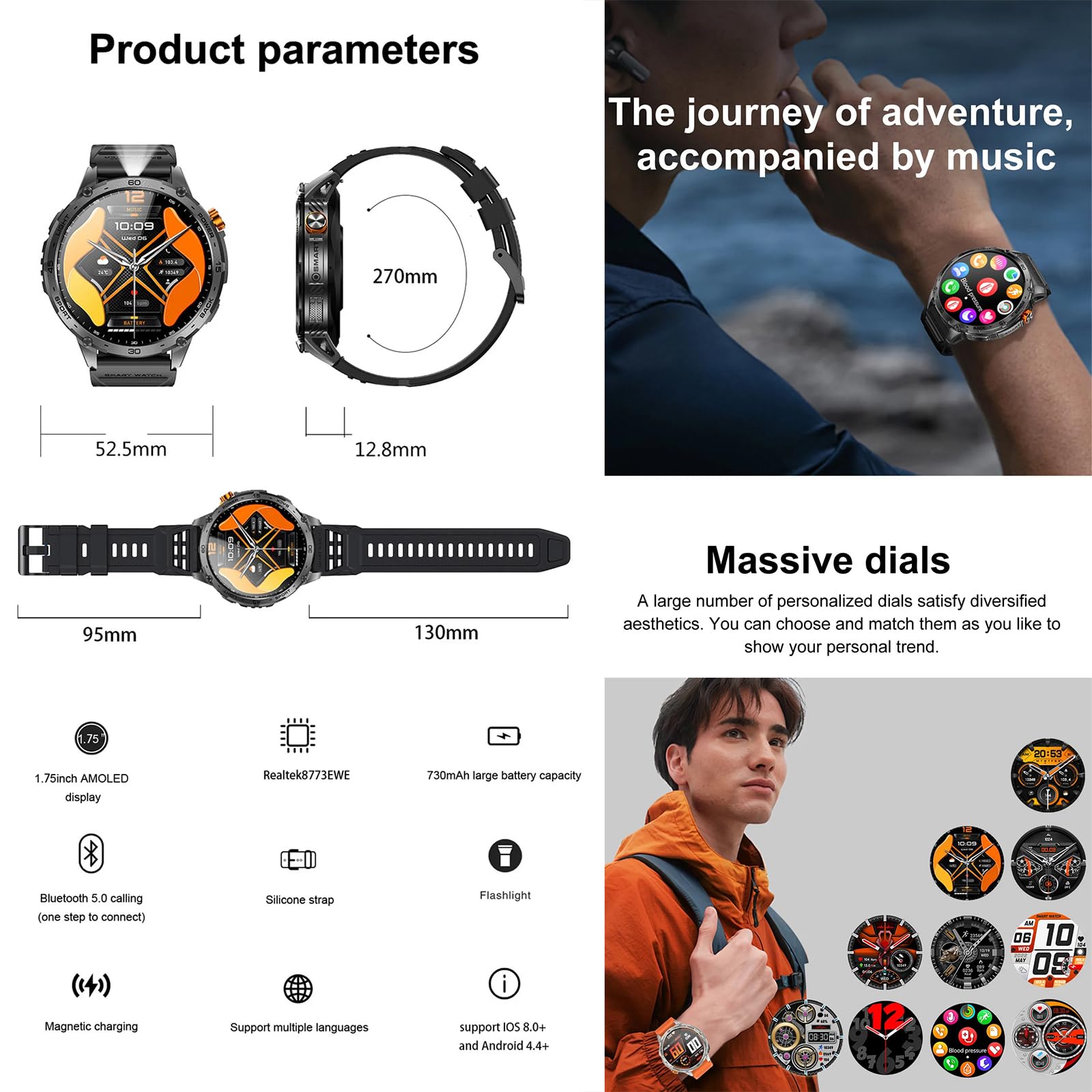 Sekoda GPS Sports Smartwatch per il Monitoraggio Dell'attività Fisica (Rosso)