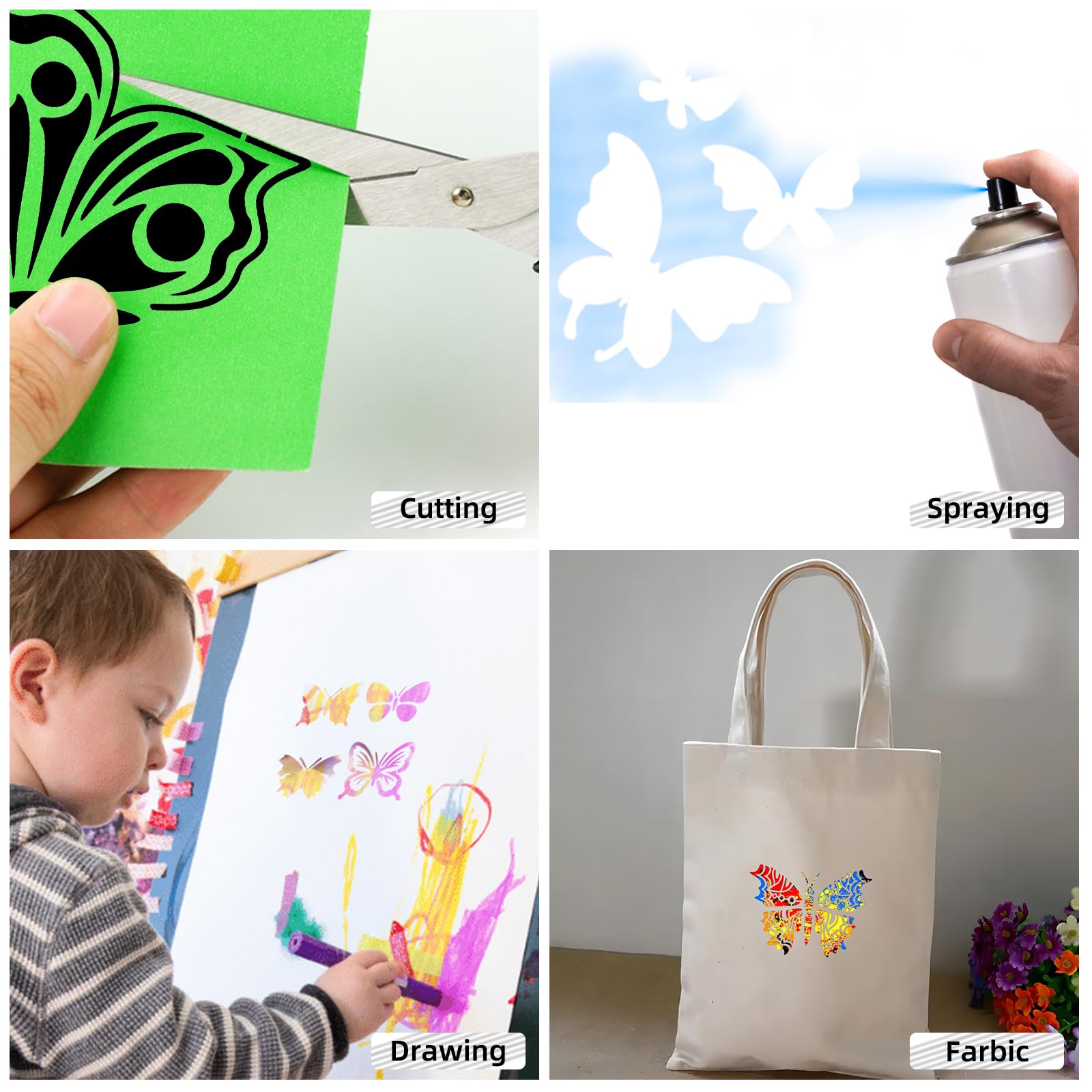 Plantillas de mariposa para pintar, 20 unidades, plantillas reutilizables de resorte de 6 pulgadas para manualidades, tela, muebles de madera, suelos, pared, decoración del hogar